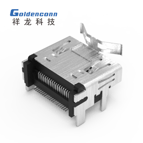 HDMI SOCKET R/A SMT 19PIN WITH SHRAPNEL,SHELL DIP(長腳） HDM040