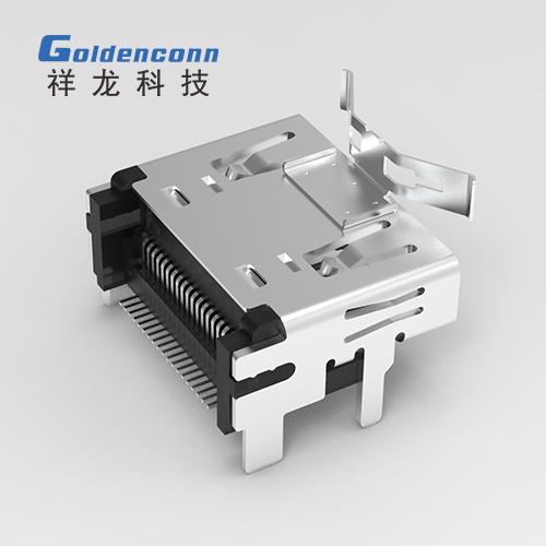 HDMI SOCKET R/A SMT 19PIN WITH SHRAPNEL,SHELL DIP(短腳） HDM048