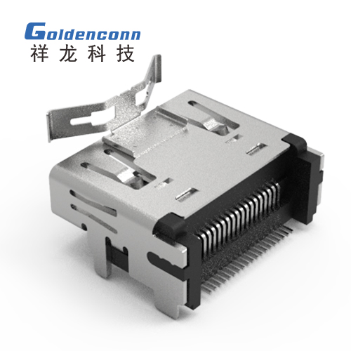 HDMI SOCKET R/A SMT 19PIN WITH SHRAPNEL,SHELL DIP(短腳） HDM056
